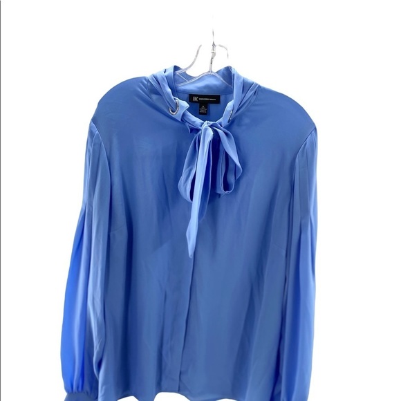 NWT INC Long Sleeve Blue XL Blouse with Tie and Arm Pleat - Picture 2 of 3